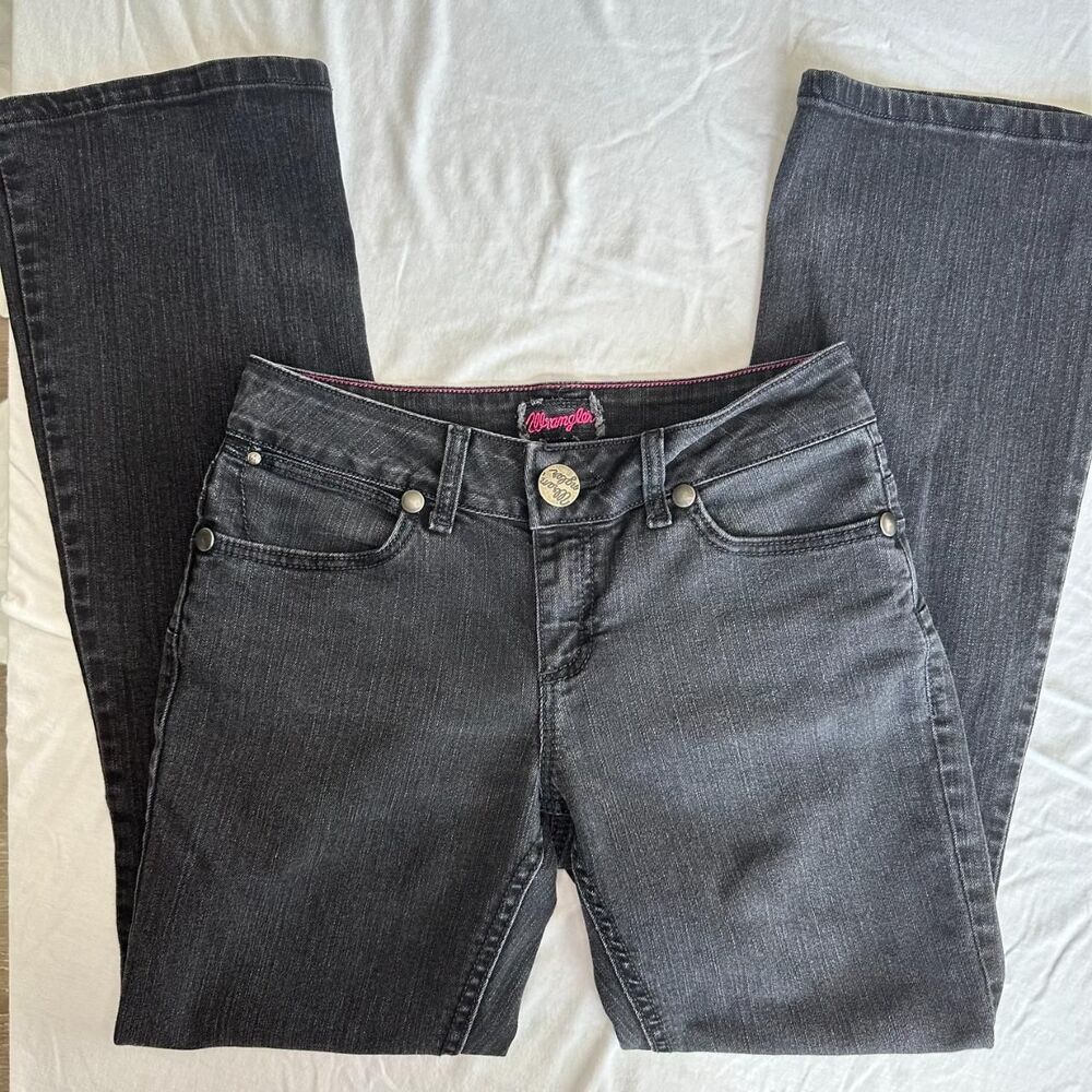 Women's Vintage Wrangler Jeans \ Y2K 90s Black Mid-Rise Flare Jeans